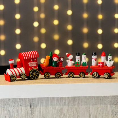Trem Decorativo Natal Madeira 4 Vagões - 34cm