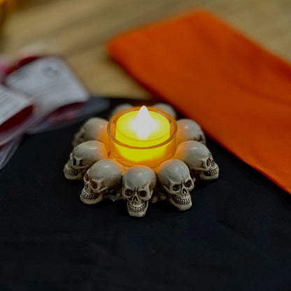 Enfeite Decorativo  de Resina - Porta Vela Caveiras Halloween