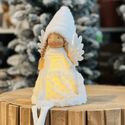 Fada Natalina Sentada Branca Com Led 53cm