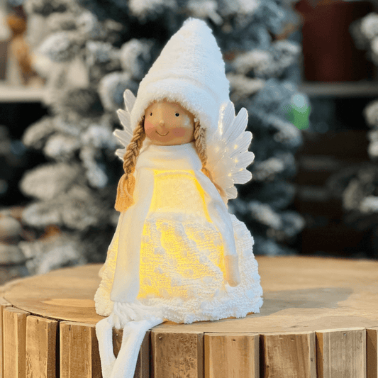 Fada Natalina Sentada Branca Com Led 53cm