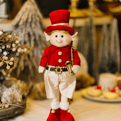 Elfo Natalino Com Saxofone Vermelho e Dourado 47cm