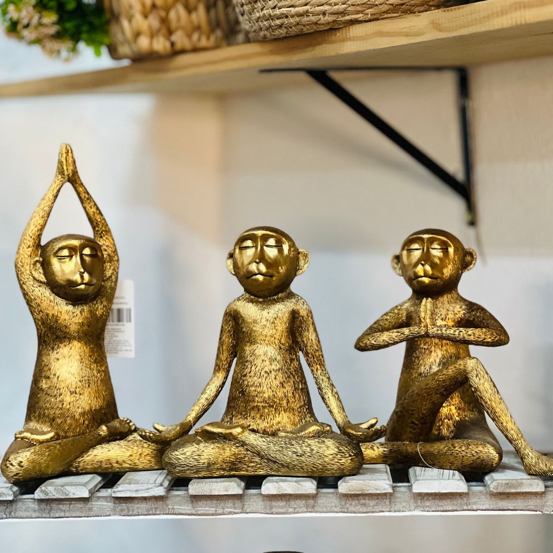 Escultura Macaco Yoga Em Poliresina A - 28,5cm