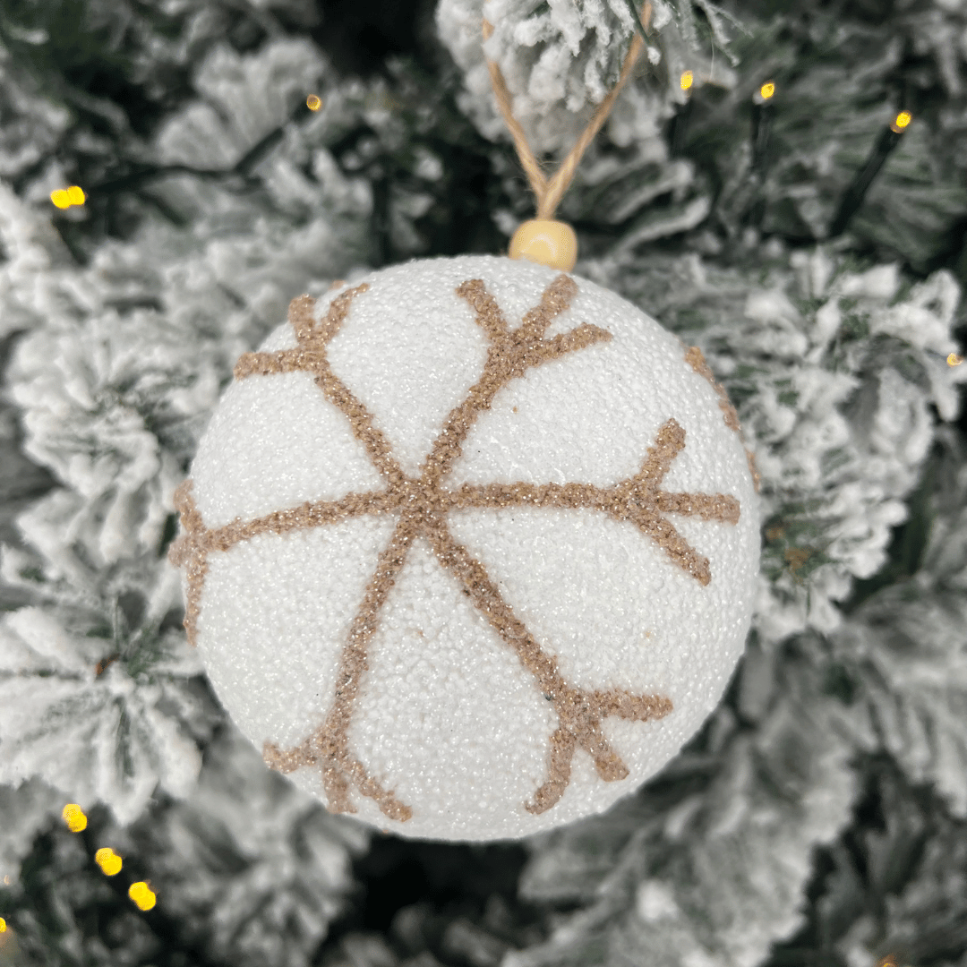 Caixa com 3 Bolas de Natal Decorada Branca Com Bege 10cm