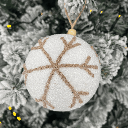 Caixa com 3 Bolas de Natal Decorada Branca Com Bege 10cm