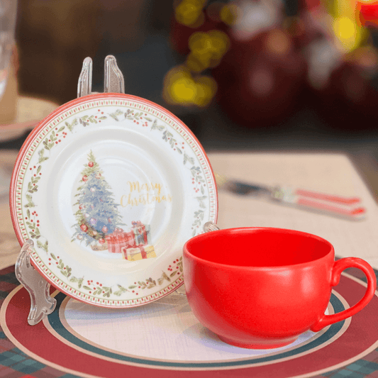 Xicara de Chá Com Pires Merry Christmas 250ml 1un