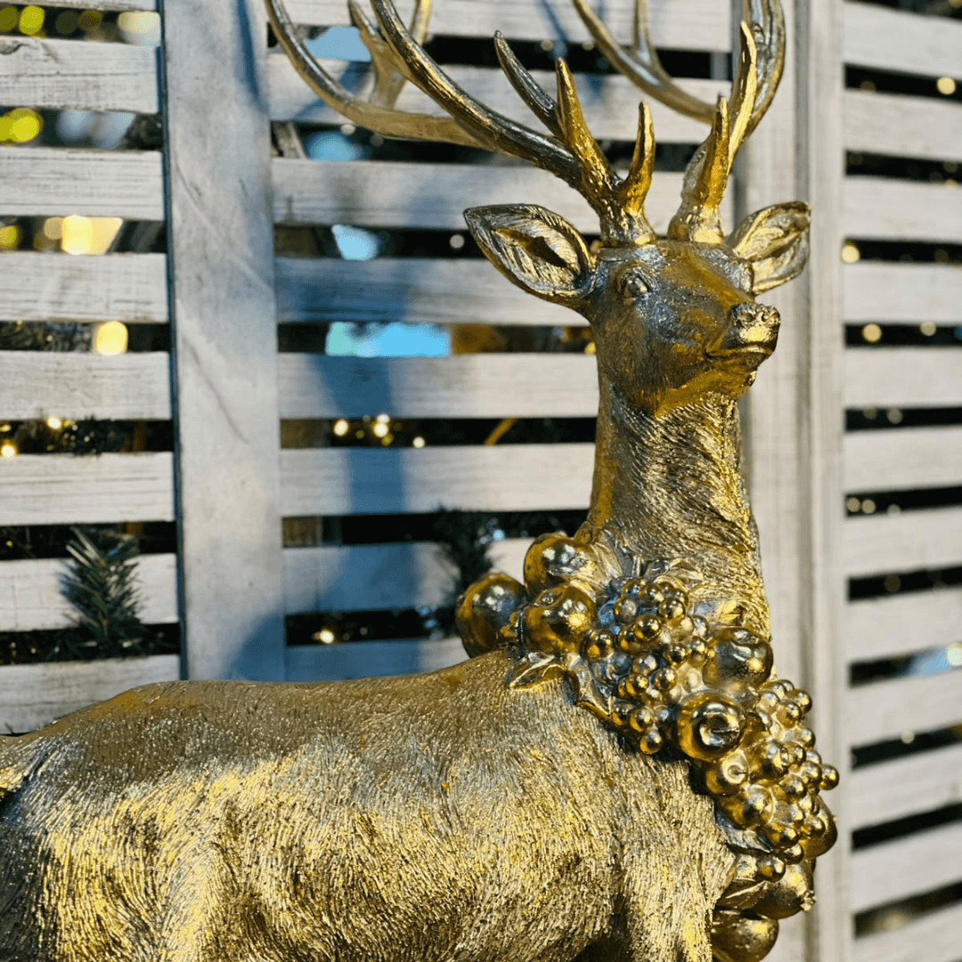 Rena Em Pé Metalizada Ouro -  74,5cmx38cmx72cm