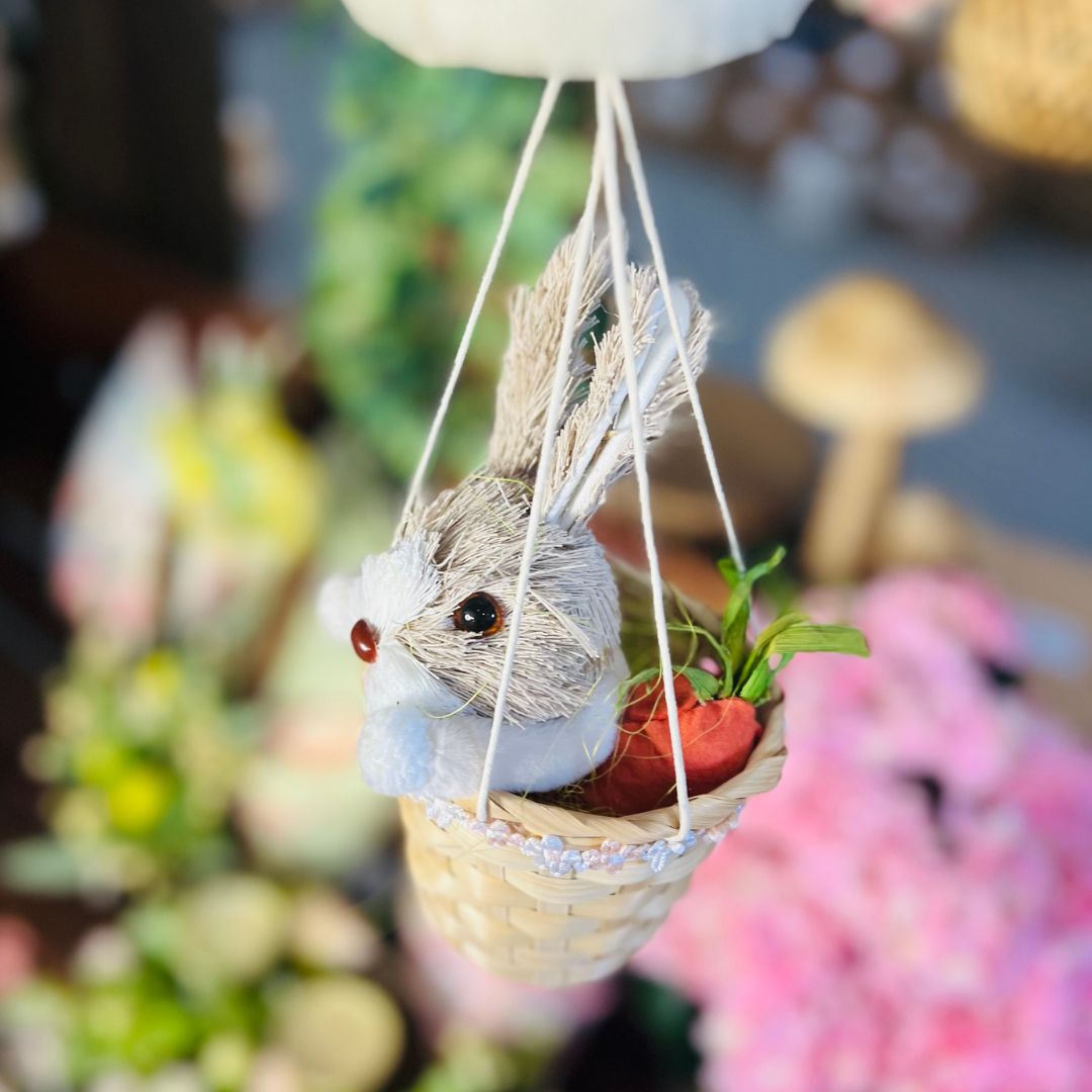 Balão Com Coelhinho no Cesto - 73x28x28cm Grande Azul e Rosa