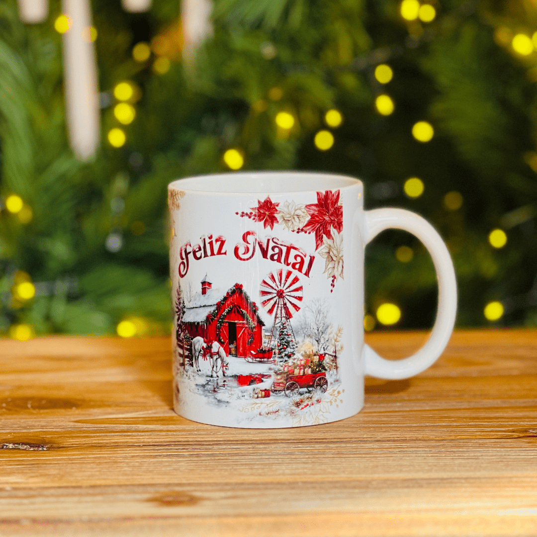 Caneca Celeiro Natalino de Porcelana 300ml