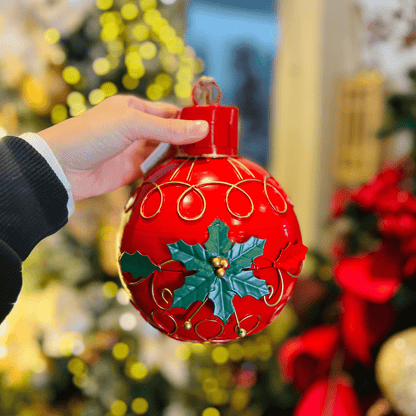 Bola Natalina Vermelha e Dourada de Metal 20x15cm 1un