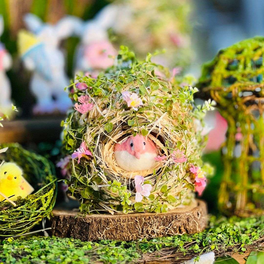 Casa Passarinho Com Pássaro e Flores - 18x18x20cm