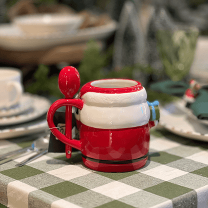 Caneca de Cerâmica Com Colher Papai Noel 300ml 15cm