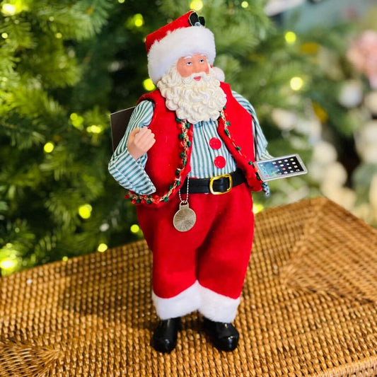 Papai Noel Lendo Jornal e Tablet– 28cm
