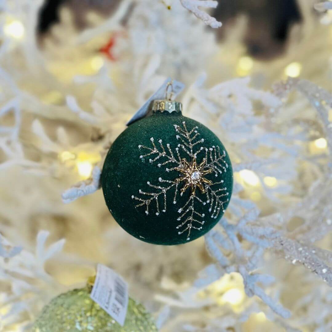 Bola Decorada Aveludada Floco de Neve - 9,5cm