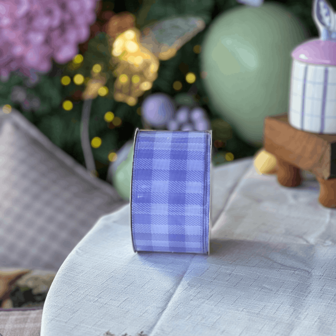 Fita Decorativa Aramada Xadrez Roxa 6,3cm x 9,14m