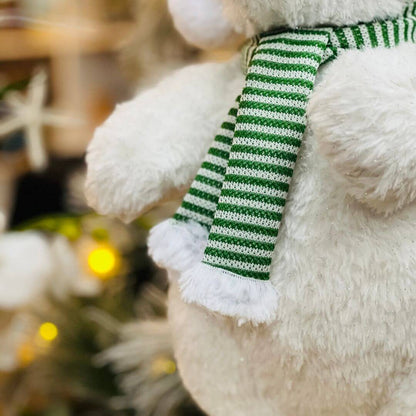 Urso Polar Natalino Em Pé Branco e Verde 38x20cm