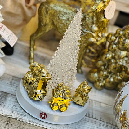 Árvore Rotativa Com Trem - Led, Som e Movimento Dourado- 32cm