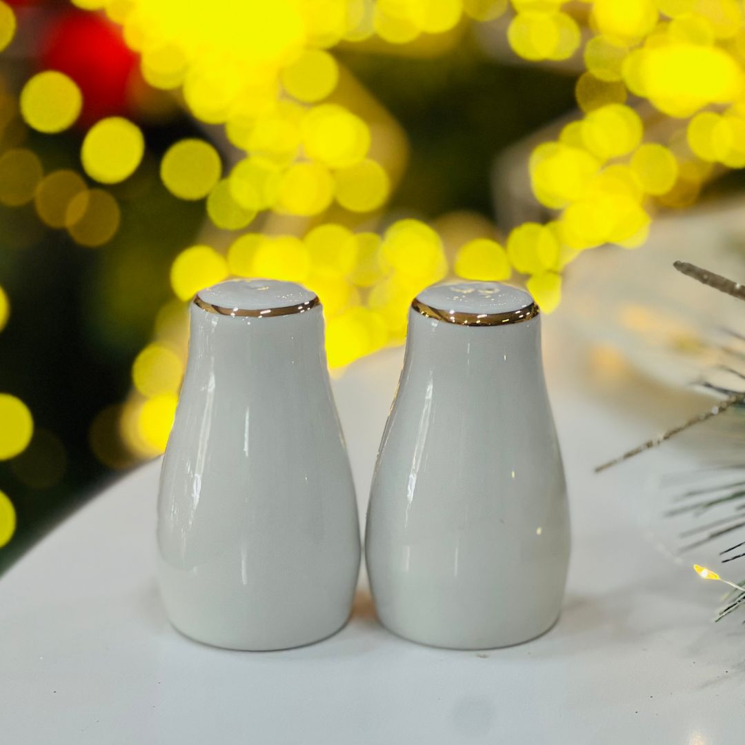 Saleiro e Pimenteiro Branco Com Borda Dourada - 8,5cm