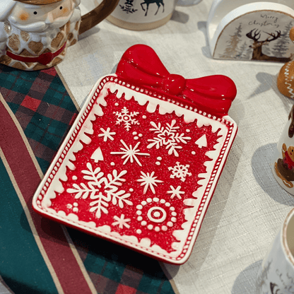 Travessa Em Formato de Presente Flocos de Neve 25x16cm