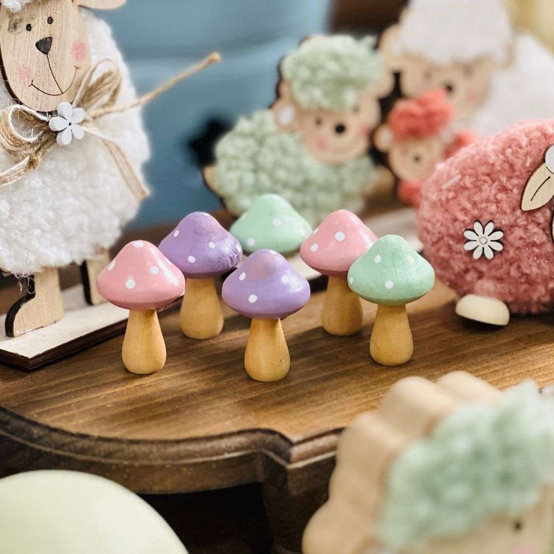 Jogo Com 6 Peças Cogumelos Decorativos - 3,5x5cm Cores Sortidas