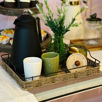Bandeja Rattan Com Alca Metal