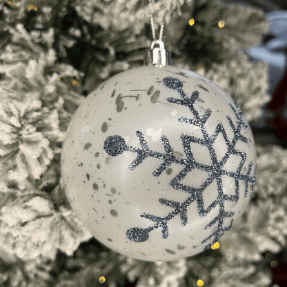 Caixa com 3 Bolas de Natal Decorada Prata Com Azul 10cm