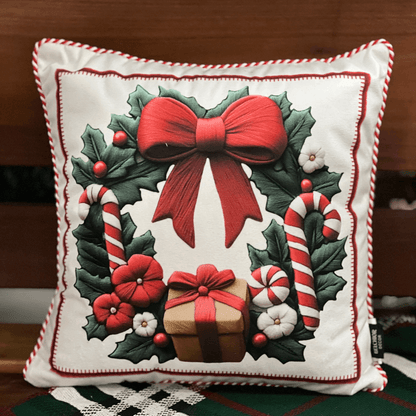 Capa Natalina Estampada Guirlanda Com Cordao 43x43cm