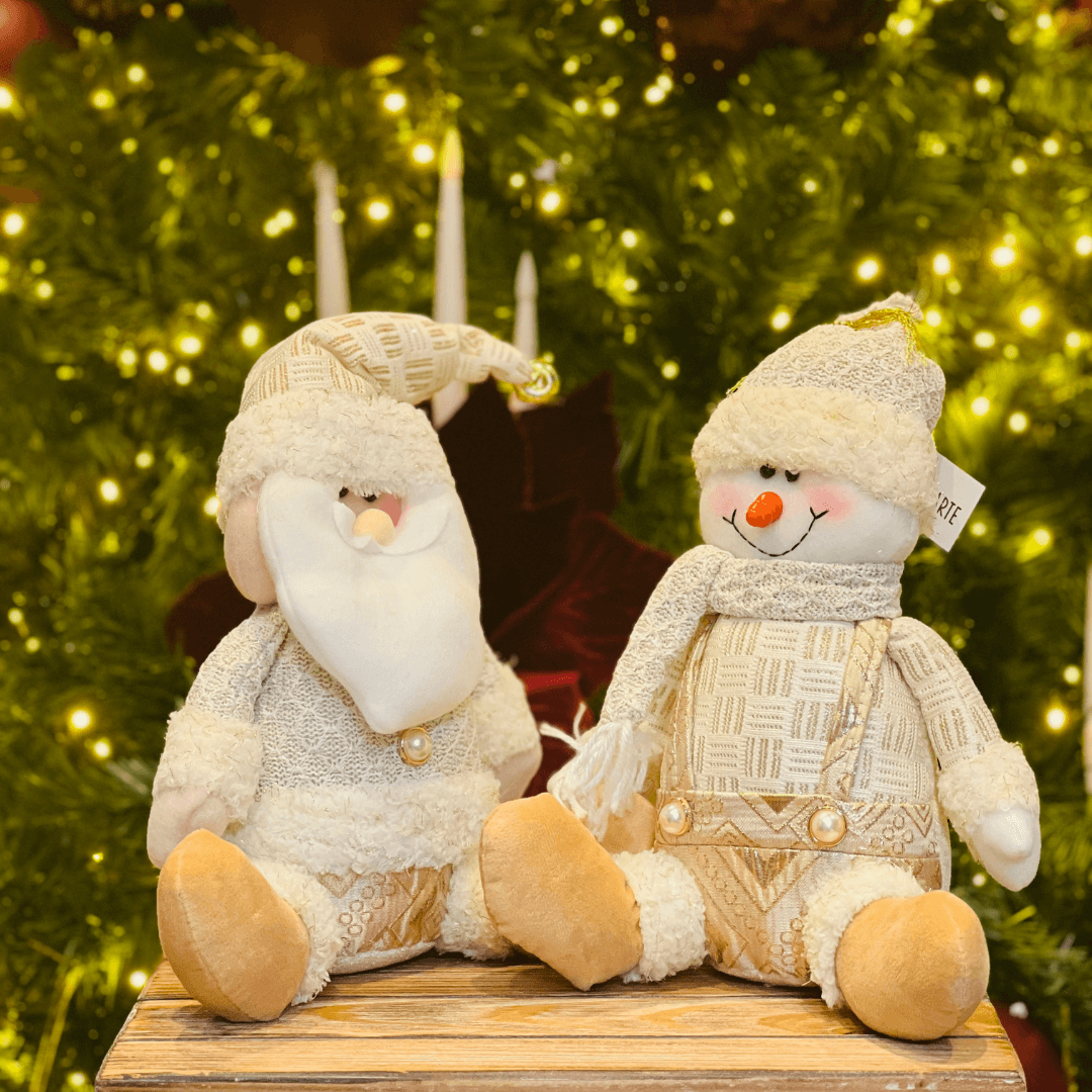 Boneco de Neve Natalino Sentado Champanhe 25cm