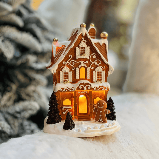 Casinha Natalina Gingerbread Marrom de Resina 21x14,5x13cm