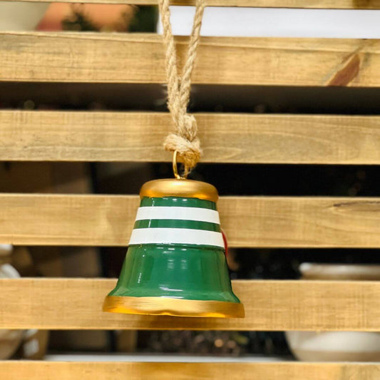 Sino Decorativo com Listras Verde, Branco e Dourado – 14,5cm