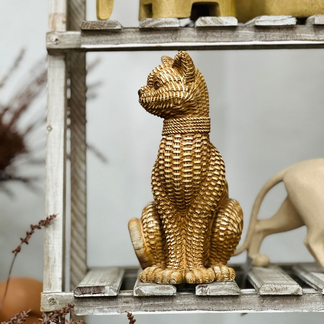 Gato Decorativo Dourado - 23,5cm