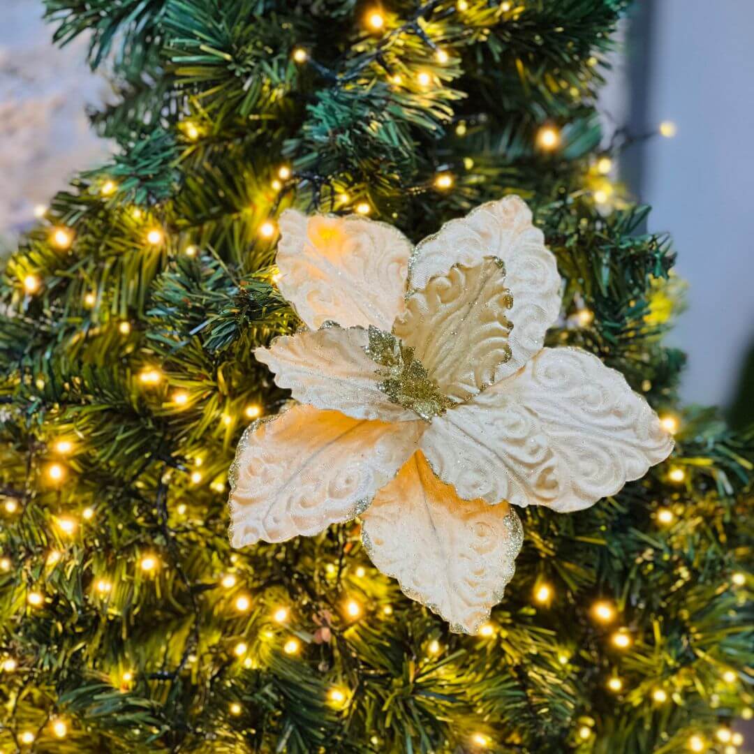 Flor Poinsettia Arabesco com Glitter Dourado – 30cm