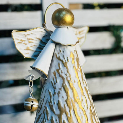 Enfeite Anjo com Guizo Branco e Dourado – 34cm