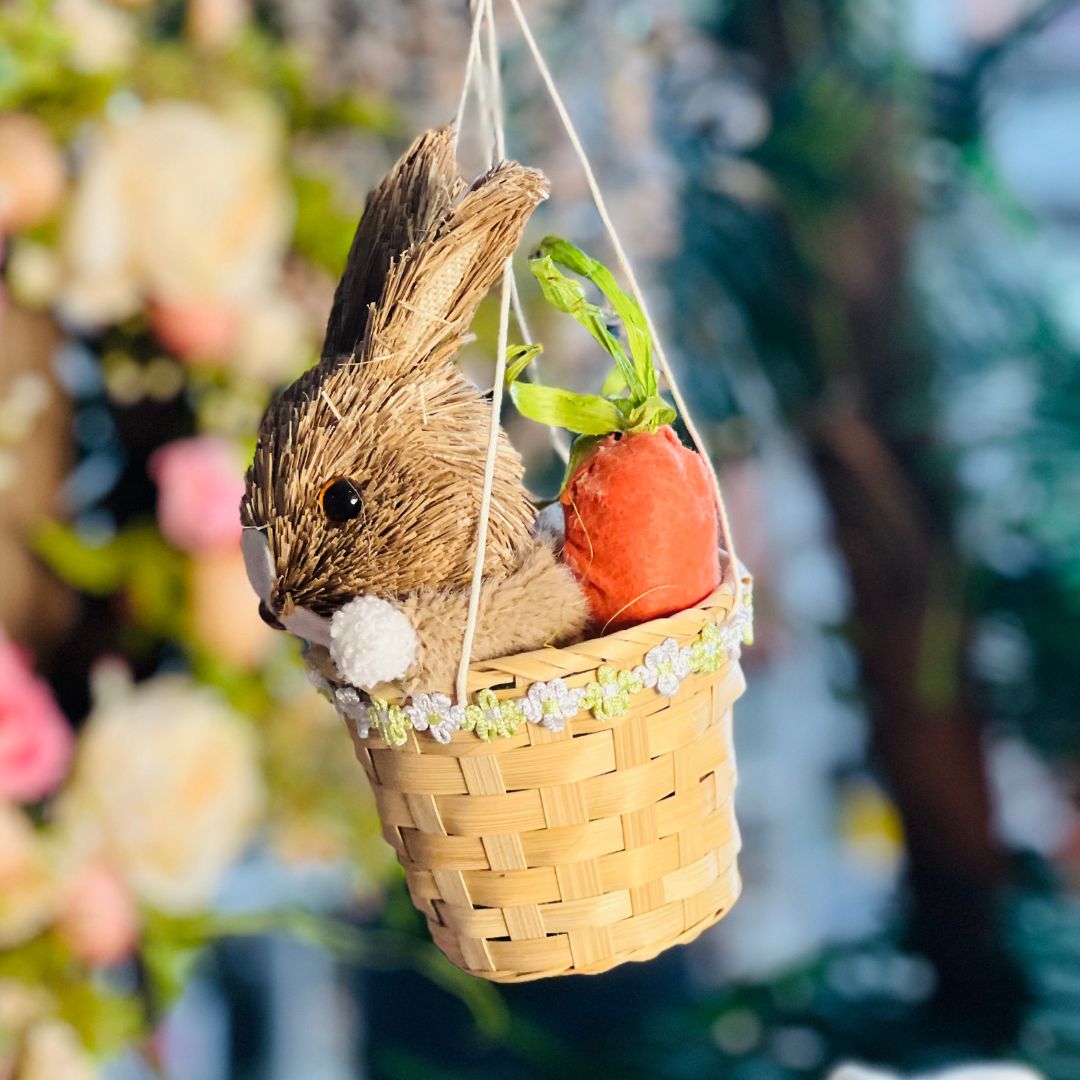 Balão Com Coelhinho no Cesto - 73x28x28cm Grande Laranja e Verde