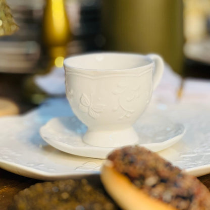 Xícara Com Pires de Porcelana New Bone Butterfly Flower - 200ml