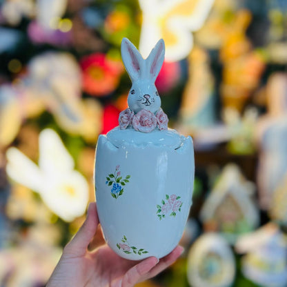 Pote Ovo Com Coelhinho e Rosas Jardim Florido - 22cm