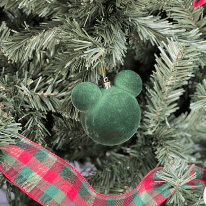 Jogo 4 Bolas Natalinas Mickey Verde Veludo 8cm