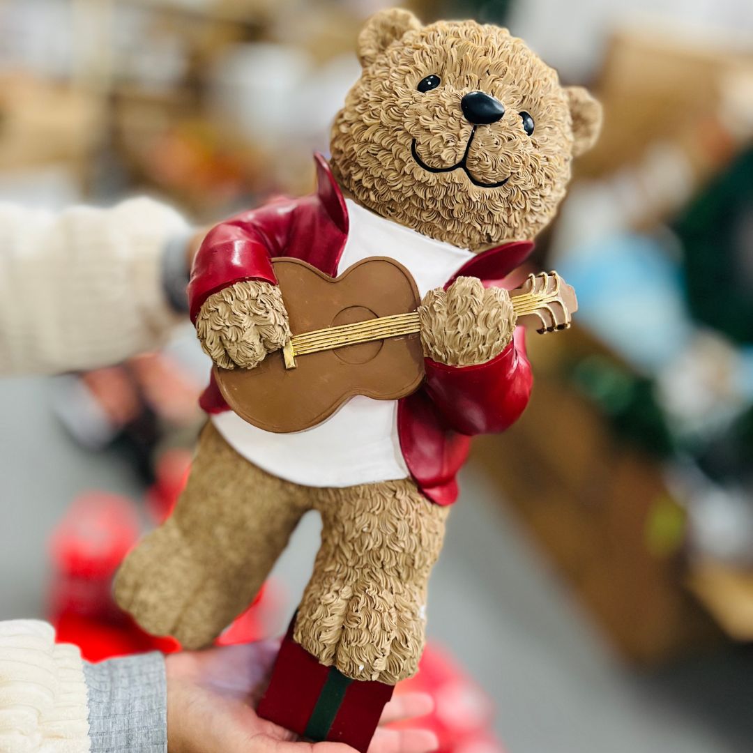 Resina Natal Urso Músico com violão - 43cmx22x18