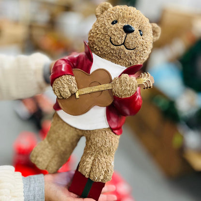 Resina Natal Urso Músico com violão - 43cmx22x18