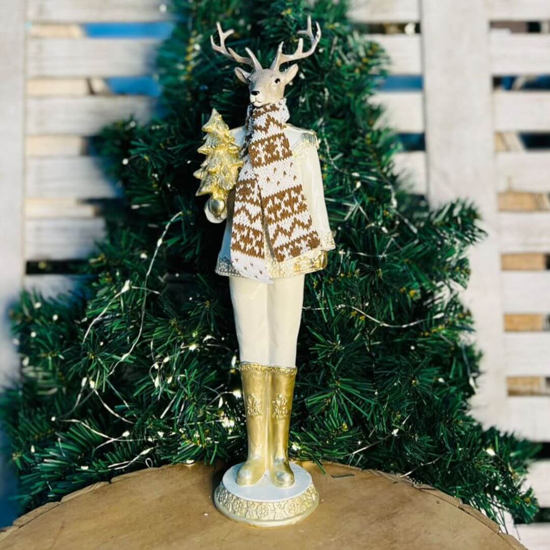 Rena Cachecol Arvore Resina - 41cm Branco Dourado