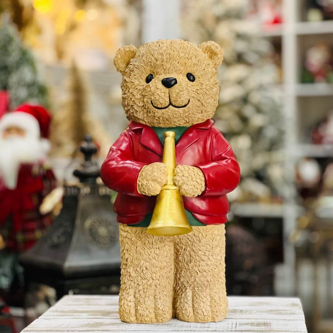 Resina Natal Urso Músico Trombeta - 42xcm25x22