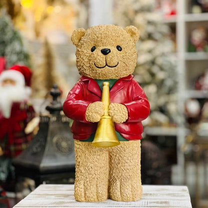 Resina Natal Urso Músico Trombeta - 42xcm25x22