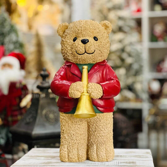 Resina Natal Urso Músico Trombeta - 42xcm25x22