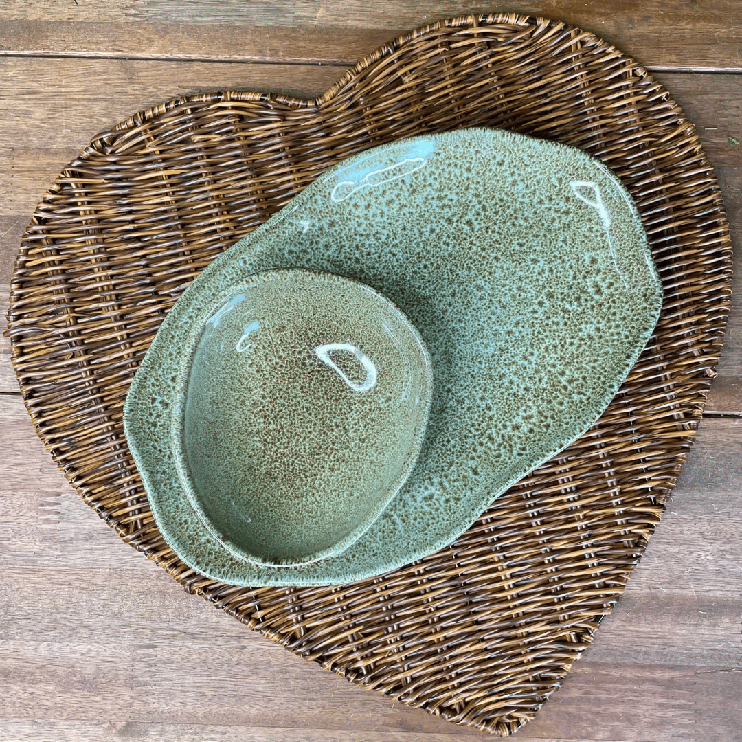 Trav Oval Rasa M Bio Croco Verde de Cerâmica 30x20cm