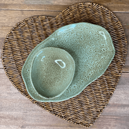 Trav Oval Rasa M Bio Croco Verde de Cerâmica 30x20cm