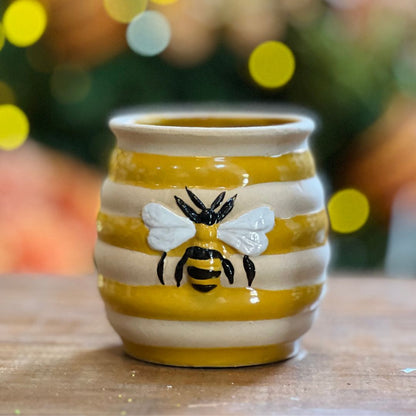 Vaso de Cerâmica Listrado Honey Bee - 10,1x10,5x10,5cm