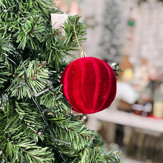 Bola Decorada de Natal Vermelha com Veludo – 10cm