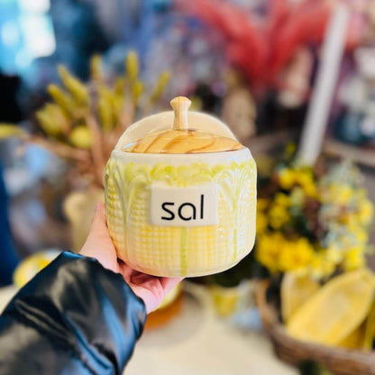 Saleiro Milho Com Tampa Madeira Decorado Pintado a Mão