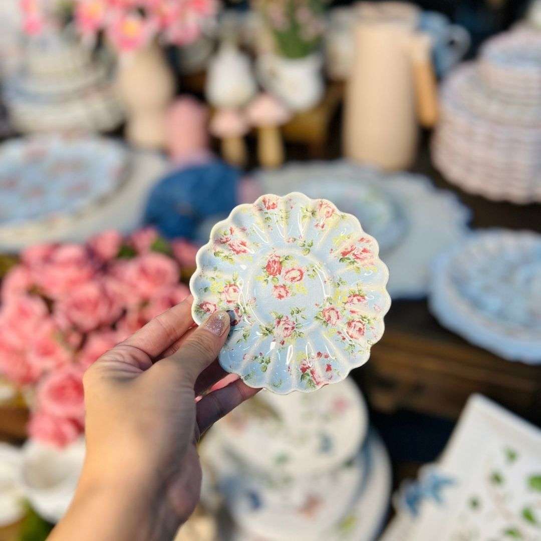 Xícara de Café Com Pires Azul Com Rosas Vó Dulce -100ml