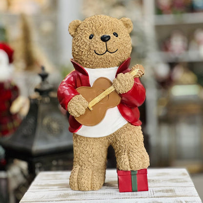 Resina Natal Urso Músico com violão - 43cmx22x18
