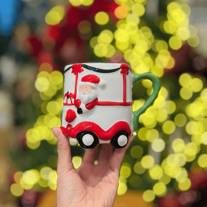 Caneca Natalina Carro do Noel de Cerâmica 13cm